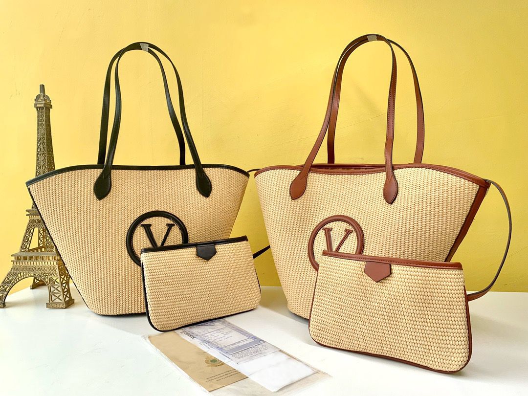 

Shopping Tote Lafite Leather Bags Summer Holiday Shoulder Handbag Casual Grass Woman's Vacation Designer Large Bag Single Portable Beac, Red