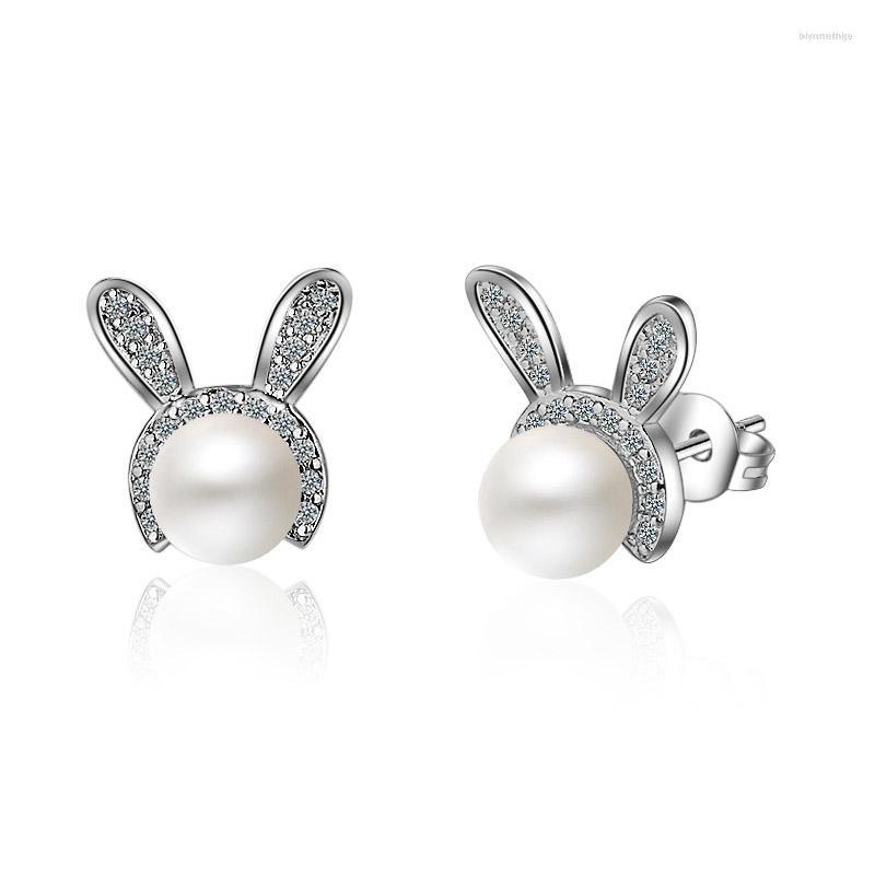 

Stud Earrings 925 Sterling Silver Jewelry Luxury Zirconia Female Ear With Pearl