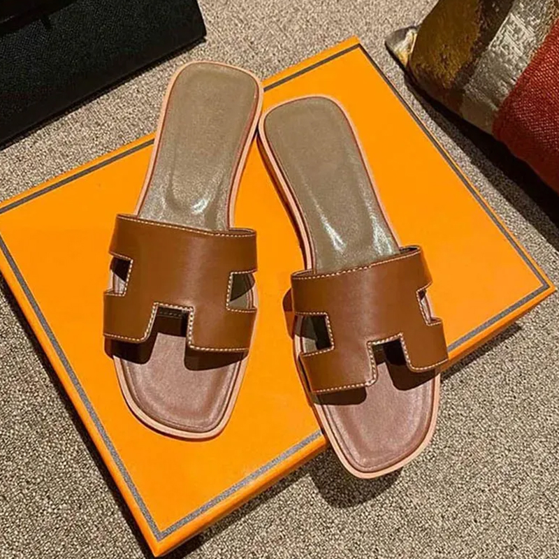 

High-quality Oran Mules Slippers Slides Sandals Heels flats Women's luxury designers Genuine leather Fashion Beach Casual shoes Factory Footwear, Color 3