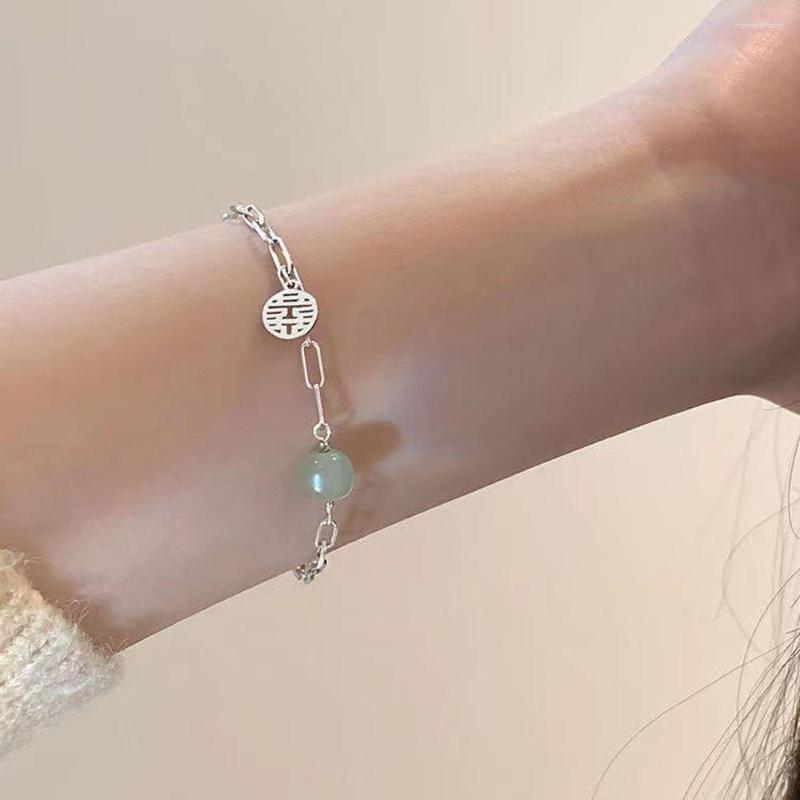 

Link Bracelets Chinese Style Lucky Jade Pendant Bracelet For Women Handmade Craft Jewelry Gift Personality Adjustable Hand Chain Girls