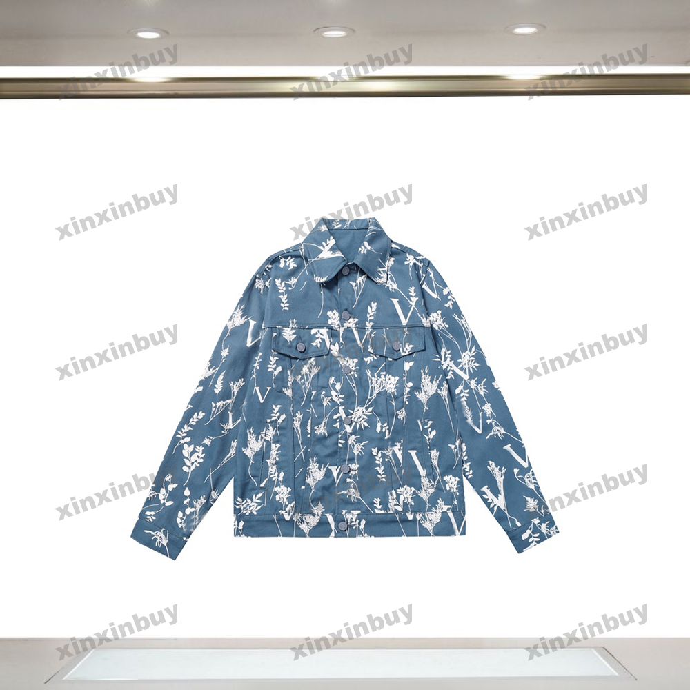 

xinxinbuy Men designer Coat Jacket Paris leaf Wheat ear letter print long sleeve Cotton women blue black S-2XL, Multi