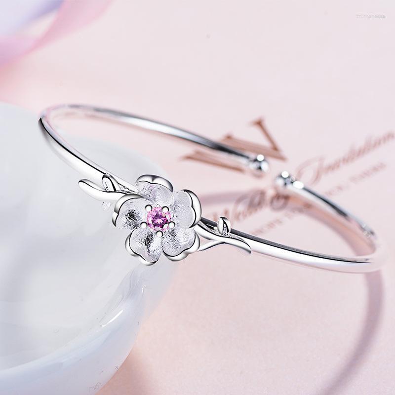 

Bangle Wholesale Silver Plated Fashion Cherry Blossoms Flower Ladies Bangles Jewelry Women Girls Birthday Gift No Fade Raym22