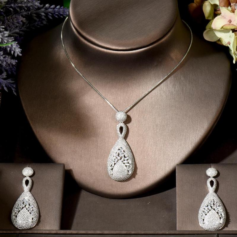 

Necklace Earrings Set Fashion 2pcs Nigeria Women Bridal Cubic Zircon Pendant Wedding Party Dress Accessories Bijoux Femme N-1879, Picture shown