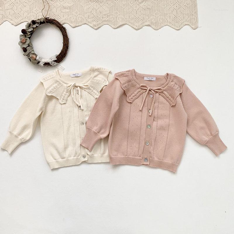 

Jackets Spring Autumn Children Baby Girl Sweater Long Sleeves Lotus Leaf Collar Child Lapel Solid Color Cardigan, W121101 beige