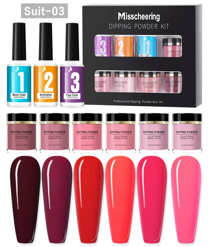 

Dipping powder kit LongLasting Glitters For Nail art Salon Acrylic WithoutLamp Natural Dry Dip Powder System Manicures3600765