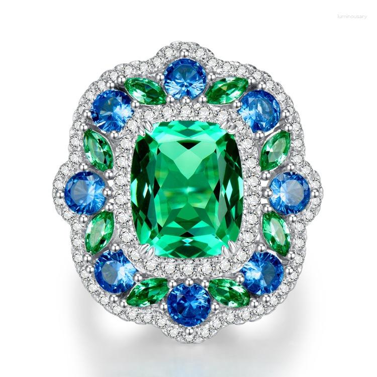 

Cluster Rings Trendy 925 Sterling Silver Square Emerald For Women 8 10mm Moissanite Engagement Ring White Gold Plated Jewelry