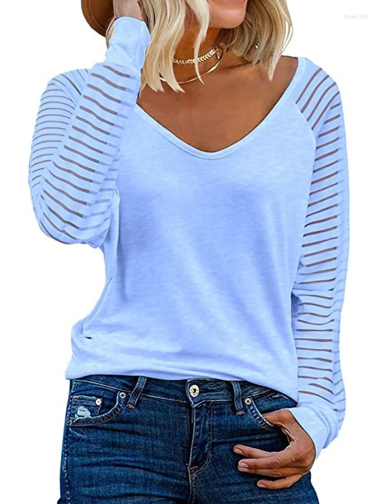 

Women's T Shirts Vintage Striped For Women 2023 Fashion V Neck Long Sleeve Streetwear Loose Tops Female Plus Size Casual Tee Shirt, Dark blue