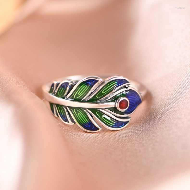 

Cluster Rings NY Siamese Ancient Rhyme Ring Art Inns Sen Series Oil Dropping Peacock Feather Simple Design Sense Manufacturer