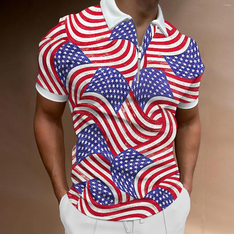 

Men' Polos 2023 Summer Men' Clothing Polo Shirts Streetwear Flag Print Casual Short Sleeve Tee Shirt Men Turn-Down Collar Zipper Prom, Polo-yh05
