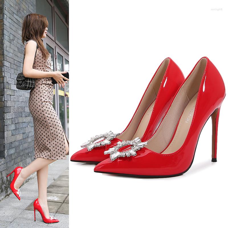 

Dress Shoes SDTRFT Ladies Diamond Stilettos 12cm Thin Heels Pumps Party Prom Princess Pointed Toe Female Comfort Patent Leather Women, Pink
