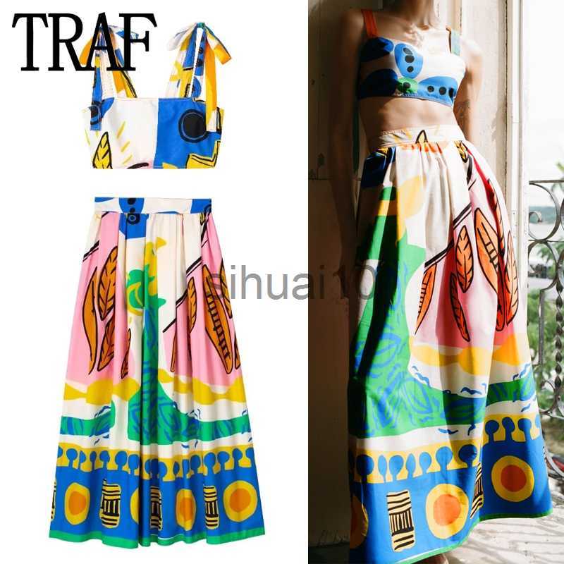 

Skirts TRAF Printed Pleated Midi Skirt Woman High Waist Summer Skirt Sets Stylish Long Skirts For Women Fashion 2023 Beach Skirt J230621, Print top