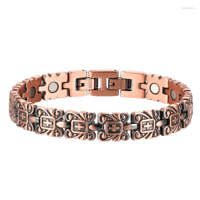

Link Bracelets WOLLET Jewellery Copper Magnets & Bangles Men Bracelet Healing Magnetic Cross Jesus Christ Wristband Health Care