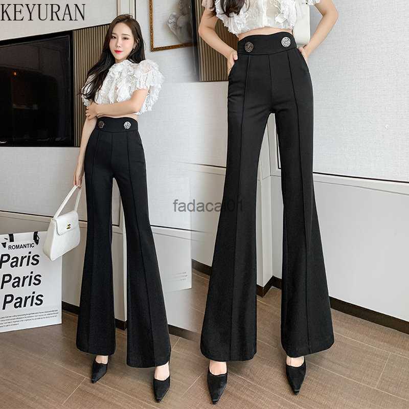 

S2XL Black Flare Pants for Women Trousers France Fashion Casual Office Lady Female High Waist Long Bell Bottom Pants Streetwear L230621
