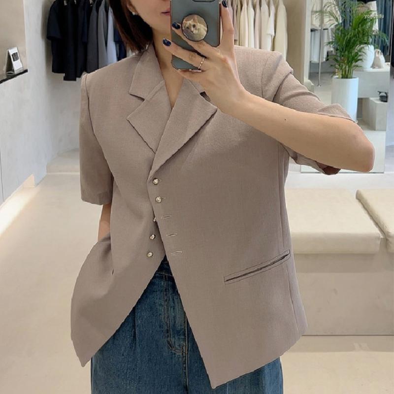 

Women' Jackets Vintage Temperament Suit Collar Female Tops Small Breasted Casual Jacket 2023 Summer All-match Solid Short Sleeve Coat Woman, Black