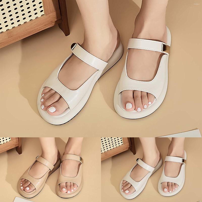 

Slippers Women'S Beach Sandals Hollow Casual Flat Shoes Retro Extra Wide, White