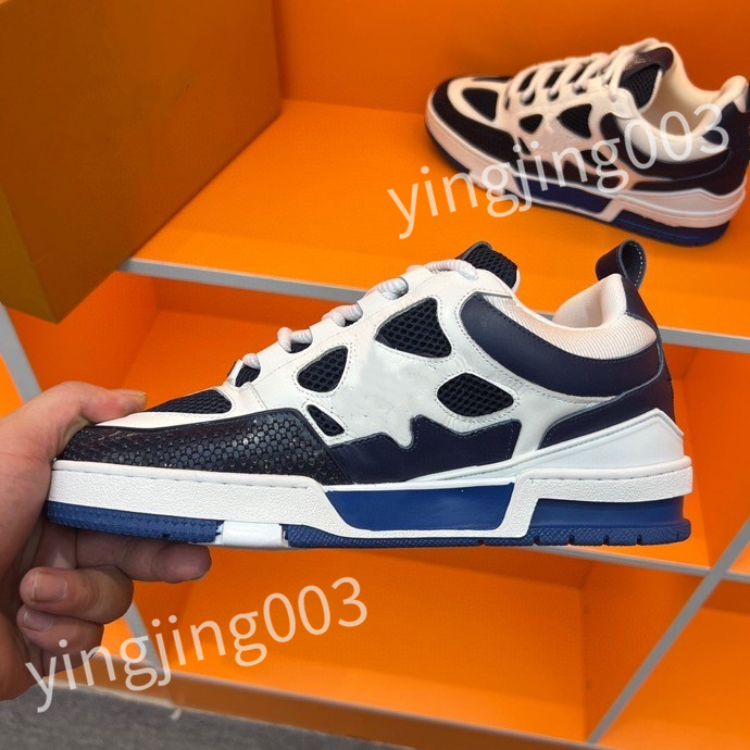 

Top Hot Designer Casual Shoes Sneakers Leather Embroidered Black men Chaussures White Shoe Walking Sports Platform Trainers, 01