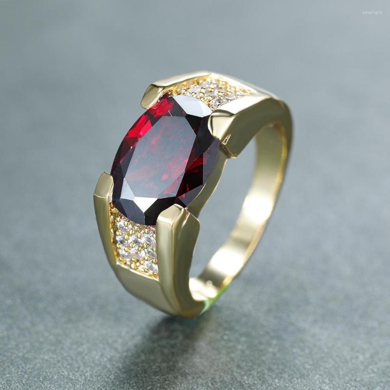 

Wedding Rings Unisex Female Male Oval Red Stone For Men Women Antique Gold Color Luxury Zircon Bands Couple Ring Jewelry Gifts
