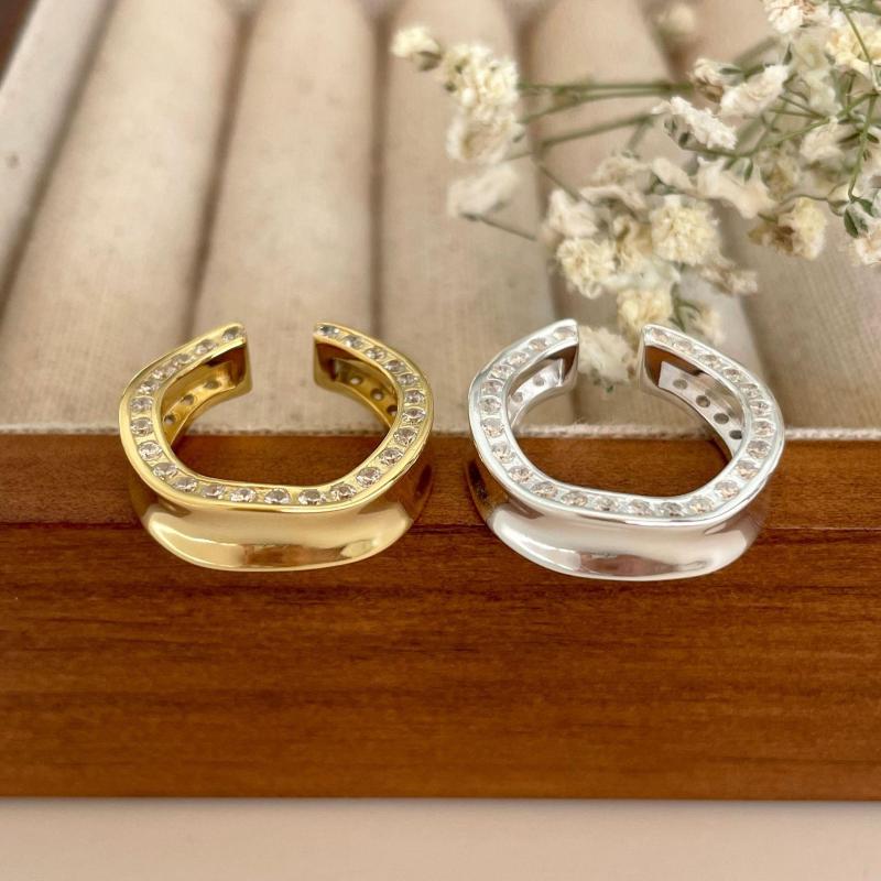 

Cluster Rings 925 Sterling Silver Curved Surface 2 Sides Full Diamond Ring INS Niche Index Finger Pograph Accessory