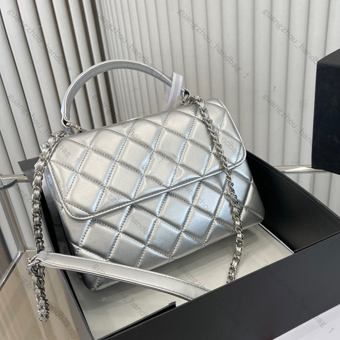 

Small Flap Bag Top Handle Handbags Designer Handbag Silver Bright Leather Cross Body Wallet Women Crossbody Bag Luxury Tote Bag AAA Quality Handbags, Sliver-small