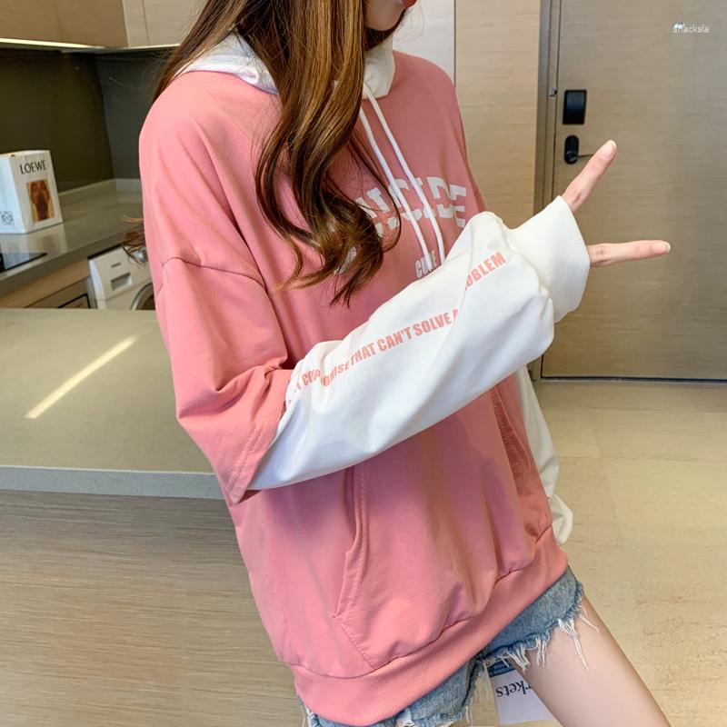 

Women's Hoodies Hooded Sweatshirt Women Harajuku Autumn Thin Fashion Letter Printed Woman Hoodie Casual Girls Fake Two Clothes For Teens, White