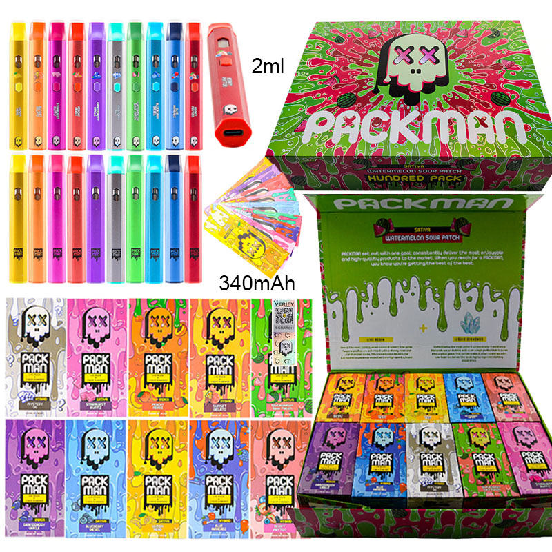 

2 Gram Packman Gen 2 Gen 1 Disposable Vape Pens Rechargeable E Cigarettes 2ml Pod Empty Starter Kits Thick Oil Pack Man 280mAh Battery Type C Preheat Device Pods