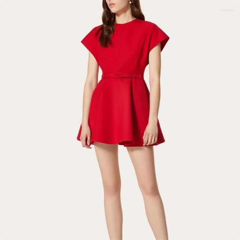 

Party Dresses Dress For Women High Quality Autumn Designer Runway O-Neck Short Sleeves Solid Elegant Mini Red Black Vestidos NP174