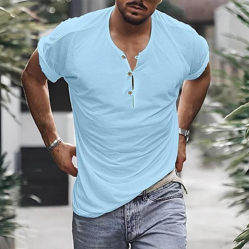 

Men's T Shirts Men's T-Shirt Short Sleeve Button-Down Comfortable Shirt Pullover Blouse Henley Youth V-Neck Tops Summer, Light blue