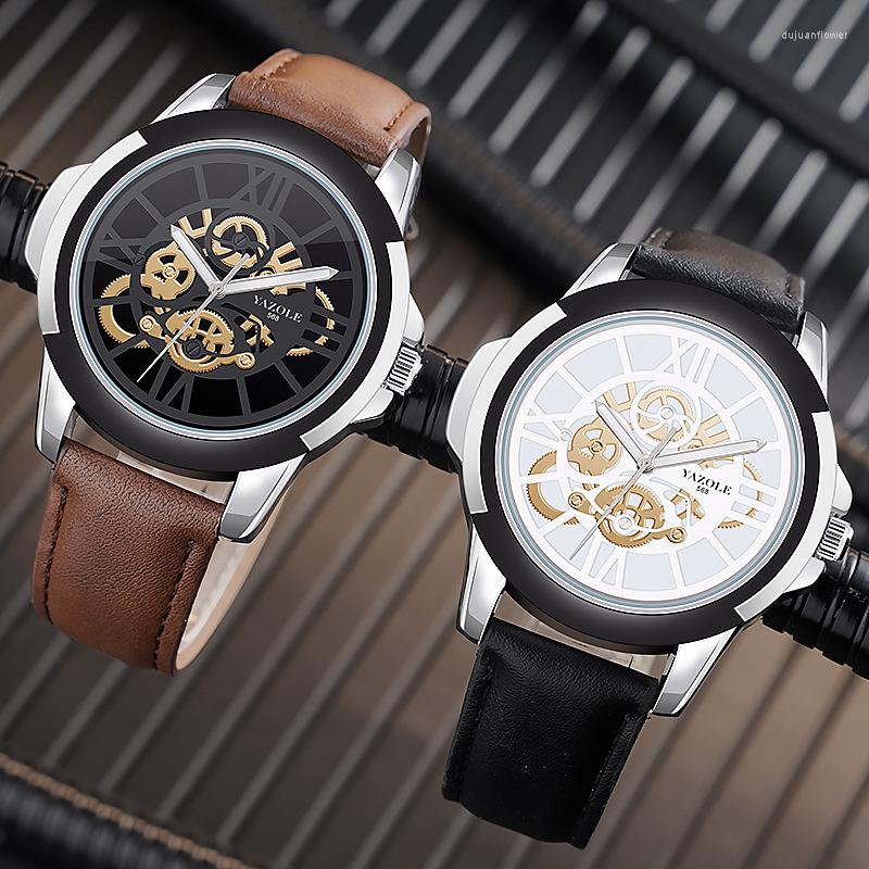 

Wristwatches Quartz Watches For Men's Fashion Casual Contrast Hollow Waterproof Glow Leather Business Watch Relogios Masculino, Yinkeheimianheidai