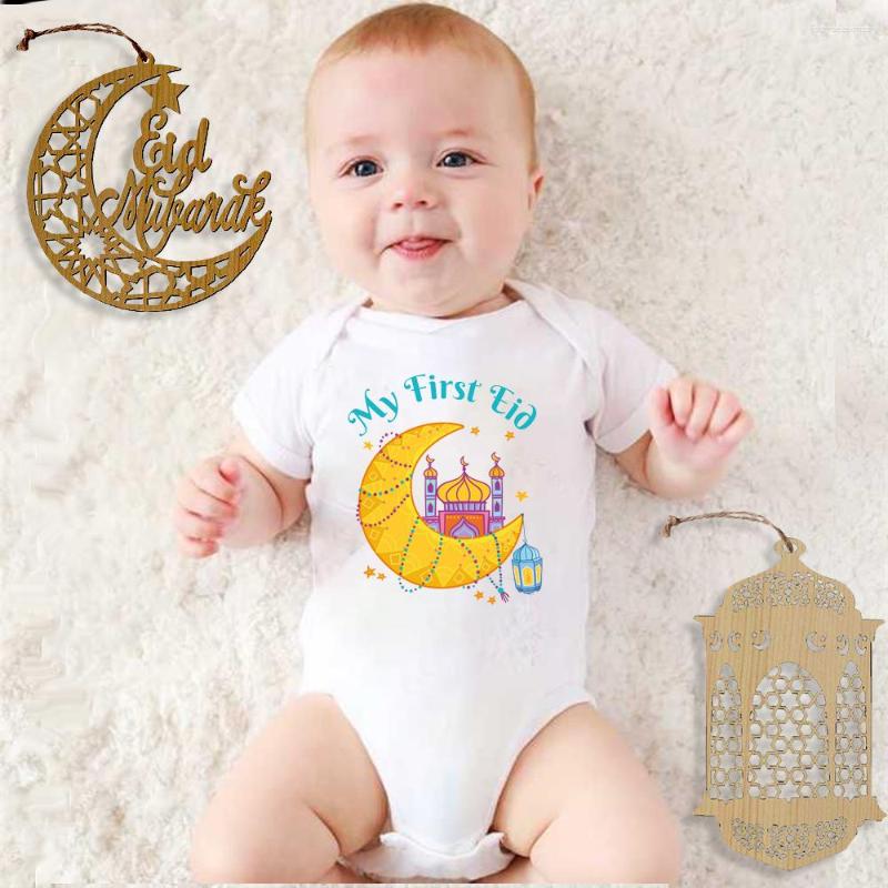 

Rompers Eid Party Baby Toddler Jumpsuits Boys Girls Short Sleeve Bodysuits Ramadan My First Printed Born Infant Clothes Outfits, Pf-eid6