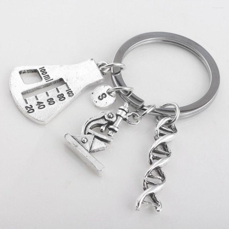 

Keychains Fashion Flask DNA Microscope Gene Design Keychain Keyring Key Rings Bag Pendant Chains Holders For Men Jewellery Gift