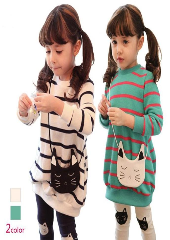 

Children Girl Fall Clothing Dress 2pcs Suit Cartoon Cat Stripe Sweatshirts Dress Leggings Girl Sets Kids Dresses Set GX760 5594828, White
