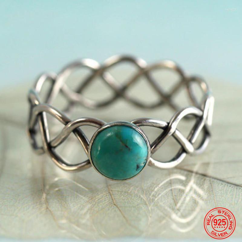 

Cluster Rings 925 Sterling Silver Twist Turquoise Ring For Women Charm Wedding Jewelry Party Gift