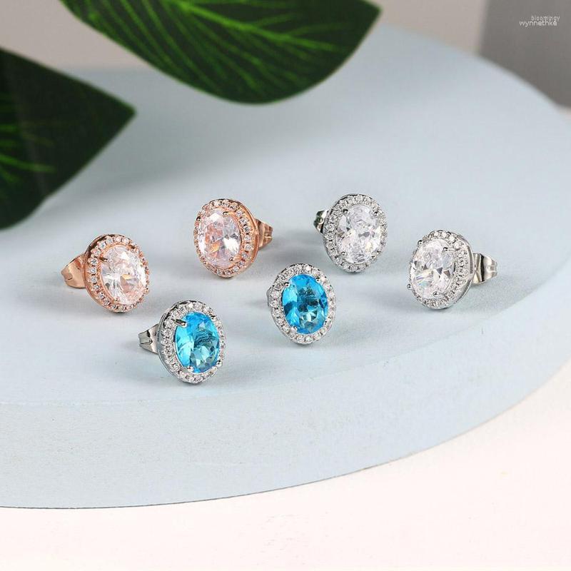 

Stud Earrings Oval Crystal For Women Light Luxury Blue Zircon White Gold Color Wedding Bride Gift Fashion Cartilage Jewelry