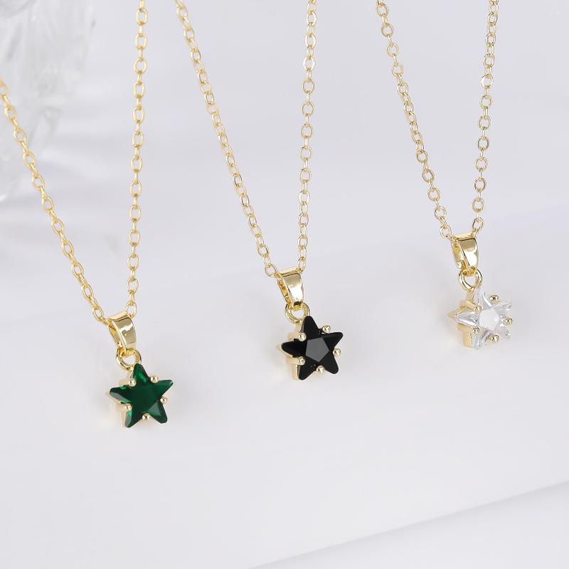 

Pendant Necklaces 4 Color Star Crystal Birthstone Necklace For Women Choker Mom Birthday Jewelry Gift Gold Clavicle Chain Wish Card