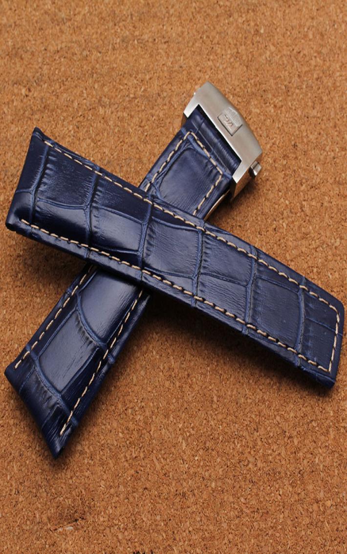 

New Fashion Polished Durable folding buckle deployment watch bands handmade Blue Leather strap 20mm 22mm 24mm Watch Strap Watch ac3223734