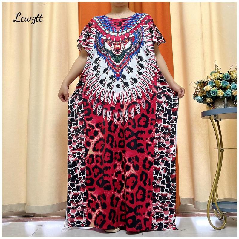 

Ethnic Clothing 2023 Latest Short Sleeve African Lady Abaya Dashiki Floral Printing Solid Cotton Loose Caftan Summer Maxi Casual Dresses