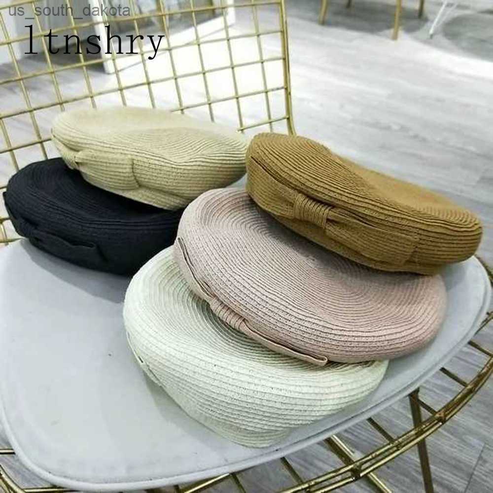 

New Summer spring hats fashion str berets women bow str hat sun hat Visor female breathable solid color beret Literature L230523