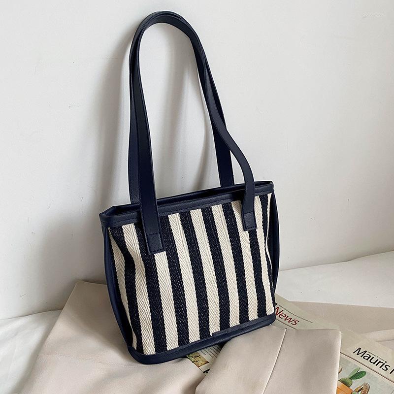 

Evening Bags Korean Style Fashion Striped Women Shoulder Bag Canvas Sling Small Square Crossbody Handbag Simple Travel Handbags, Black