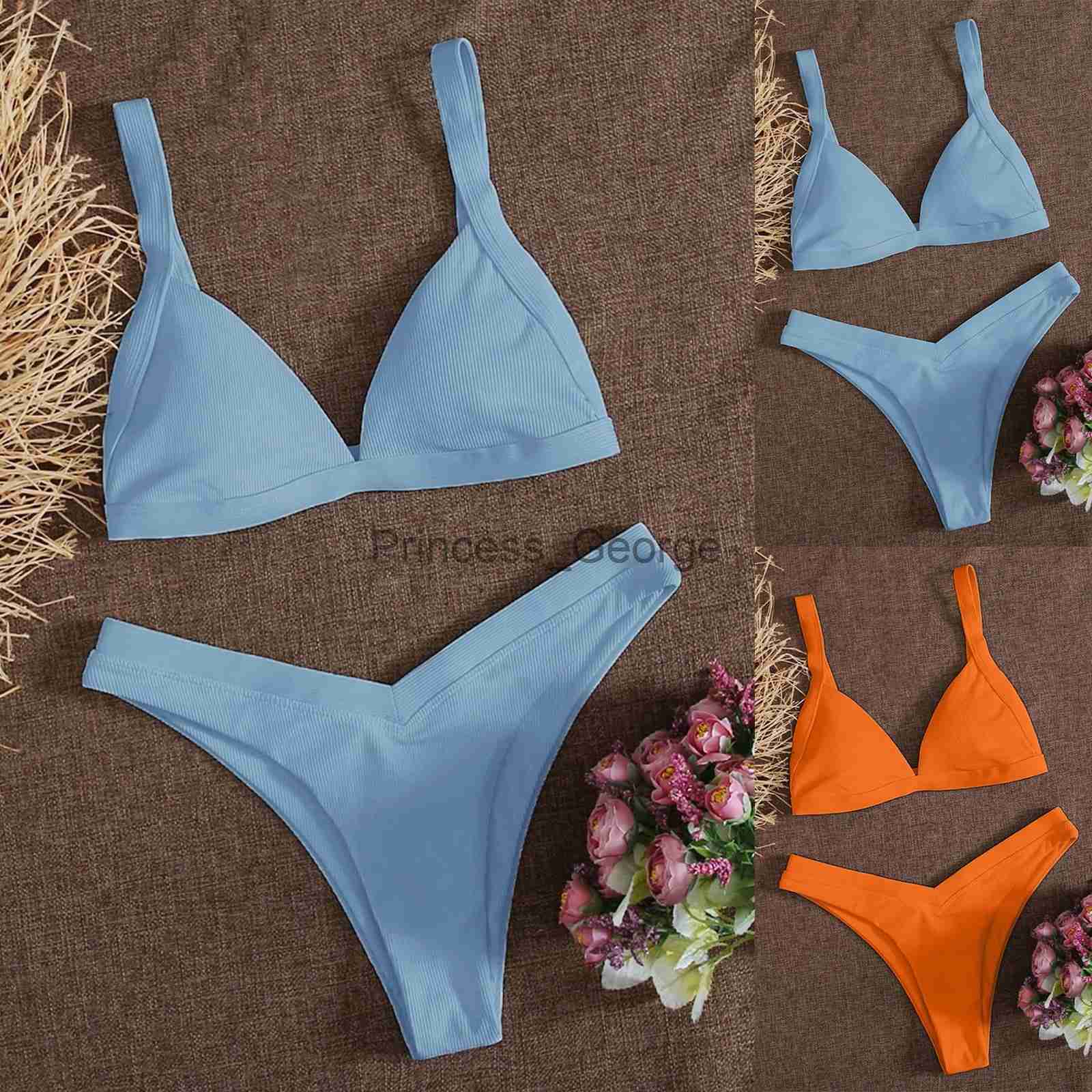 

Women's Plus Size Swimwear Women bikinis Two Pieces Bathing Suit Marine Style Print Bottom Bikini Set Switmsuit Solid Swimwear 2021 x0621, Rd