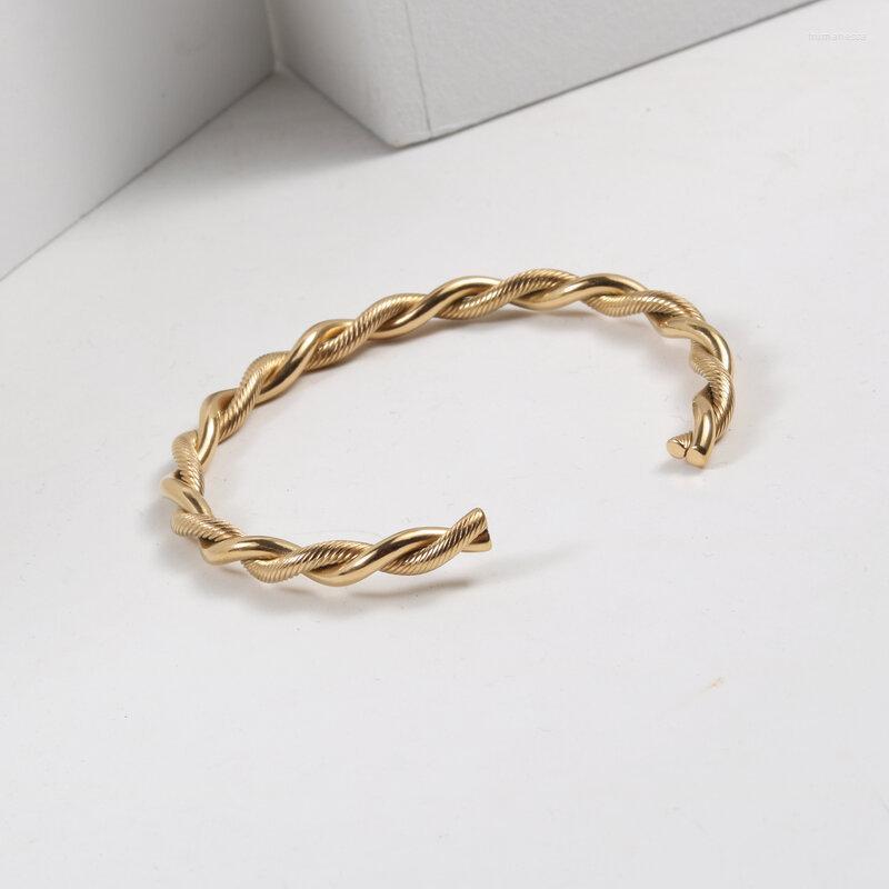 

Bangle 2023 Twist Bracelet Stainless Steel Jewelry PVD Plated 18K Gold Metal Texture Cuff Bangles For Women Drop Raym22