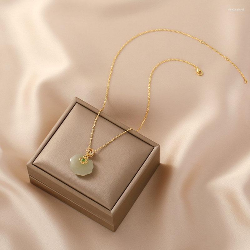 

Chains VENTFILLE Gold Color An Jade Necklace For Women Girl Zircon Good Wishes Vintage Jewelry Birthday Gift Drop Wholesale