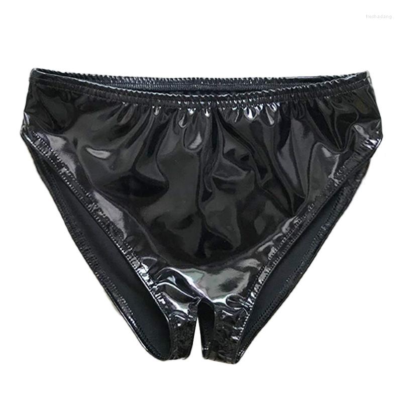 

Women' Panties Sexy PVC Faux Leather Open Crotch Underwear Lingerie Short For Women Plus Size -XXXL, Black