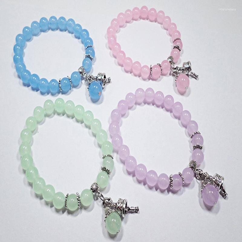 

Strand Fashion Natural Stone Chalcedony Beads Turquoises Bracelet For Women Men Yoga