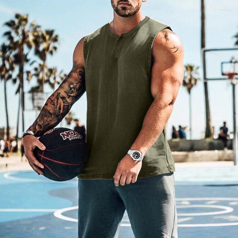 

Men's Tank Tops 2023 Summer Sports Vest Men Cotton Sleeveless T-Shirt Workout Clothes Men's Street Ballgames Sportswear Muscle Top, Black