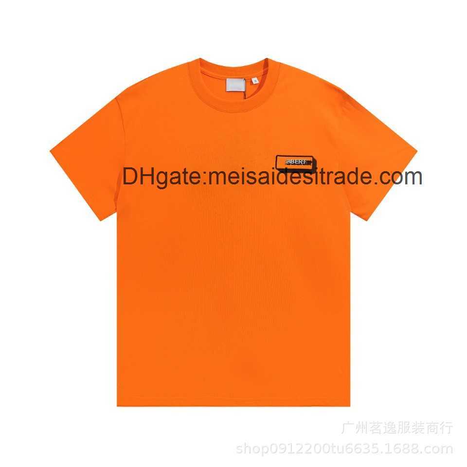 

AAAAA Designer Luxury T-shirt Bur Brand The correct version BU home patch round neck short sleeve T-shirt casual high street versatile lovers, Orange red