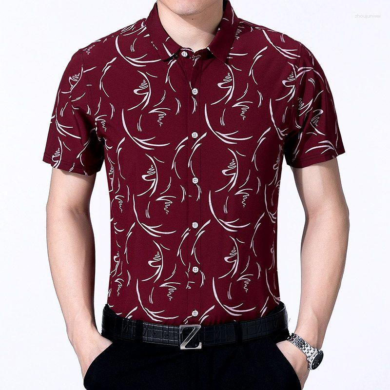 

Men' Casual Shirts Fashionable Printed Fashion Polo-Neck Shirt For Men Summer Male Clothes All-match Short Sleeve Single-breasted, 199red