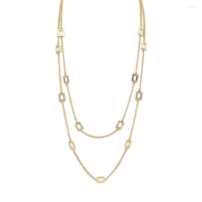 

Chains High Quality Layered Necklace Gold Color Fashion Chain With Square Linked For Women Friendship Jewelry