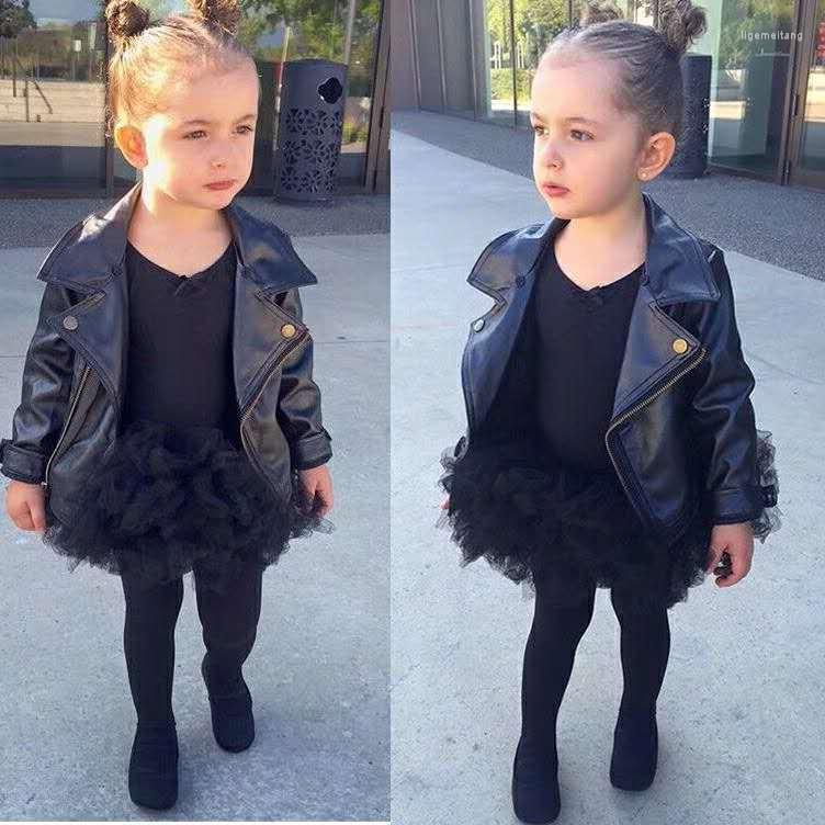 

Jackets Spring Autumn Kids Jacket Girls Coat Black PU Baby Girl Coats Clothes