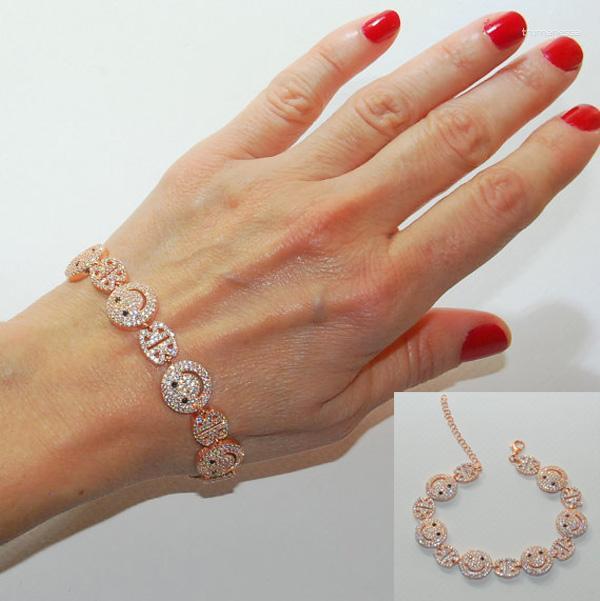 

Bangle Rose Gold Color Micro Pave Hip Hop Bling Happy Day Smile Girl Cubic Zirconia Luxury Fashion BraceletBangle Raym22