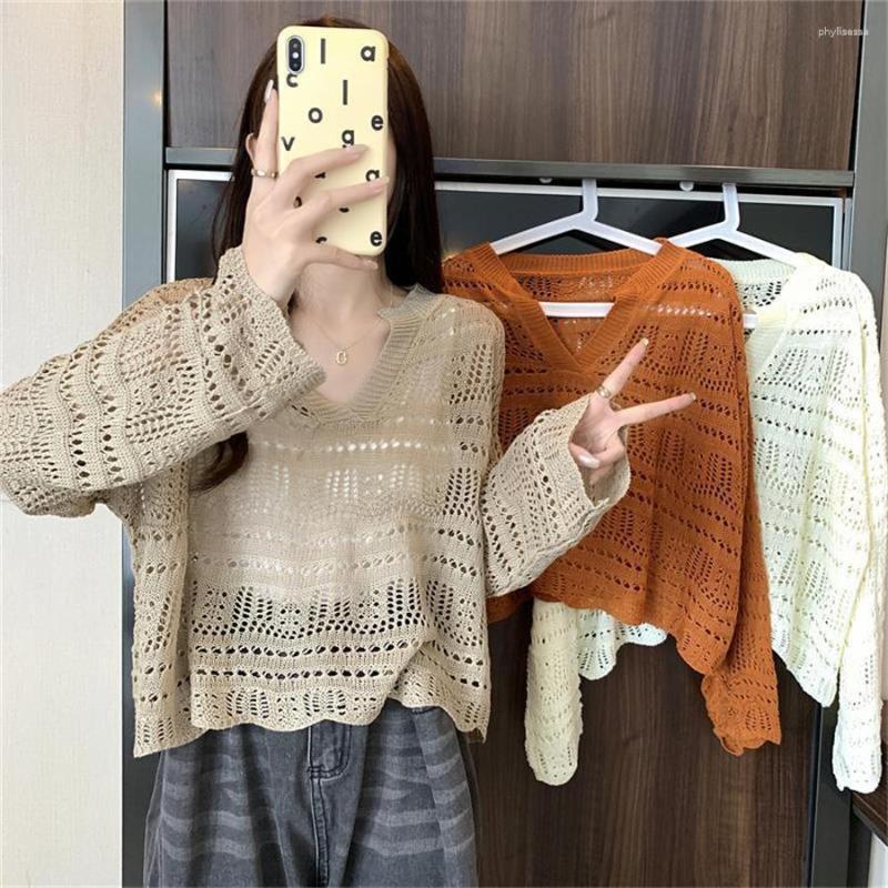 

Women's Sweaters Fashion Vintage Solid Long Sleeve Sweaterer Hollow Out Knit Pullovers O Neck Autumn Color Women Top, Khaki